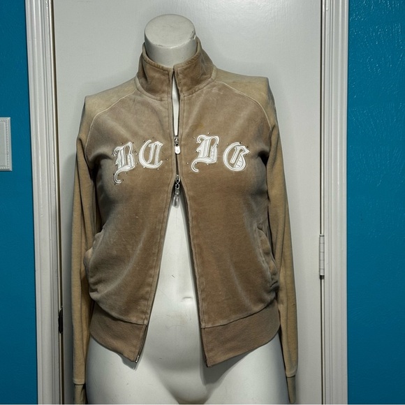 BCBG Max Azria Women's Vintage Y2K velour jacket beige 2 way zipper large GUC - Picture 8 of 16